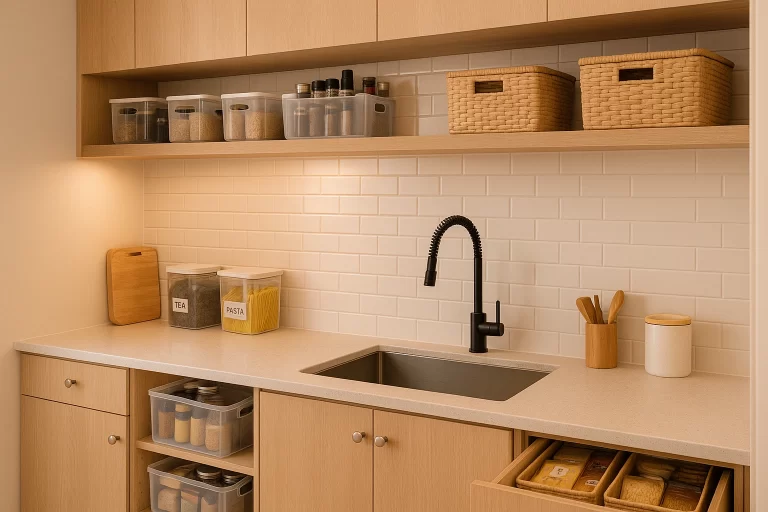 organize kitchen with storage boxes
