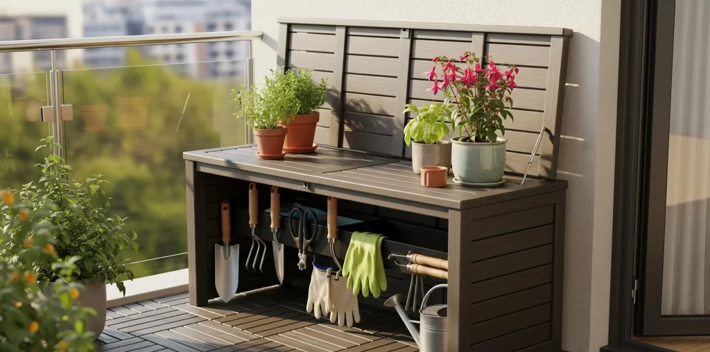 outdoor storage container Malaysia with gardening tools