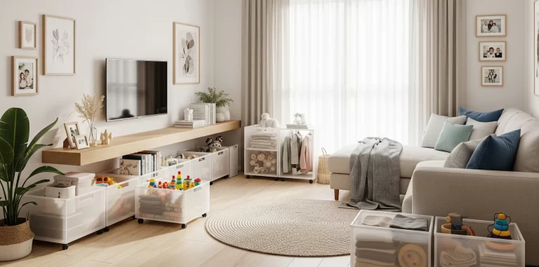 Storage box with wheels Malaysia in a modern living room