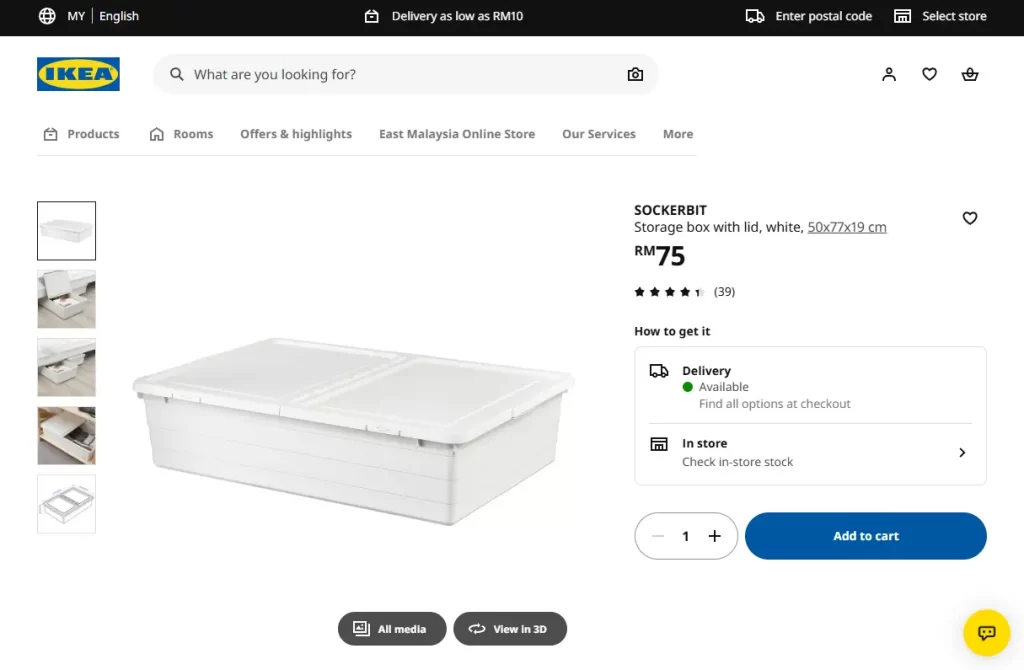 IKEA SOCKERBIT storage box with lid white 50x77x19 cm